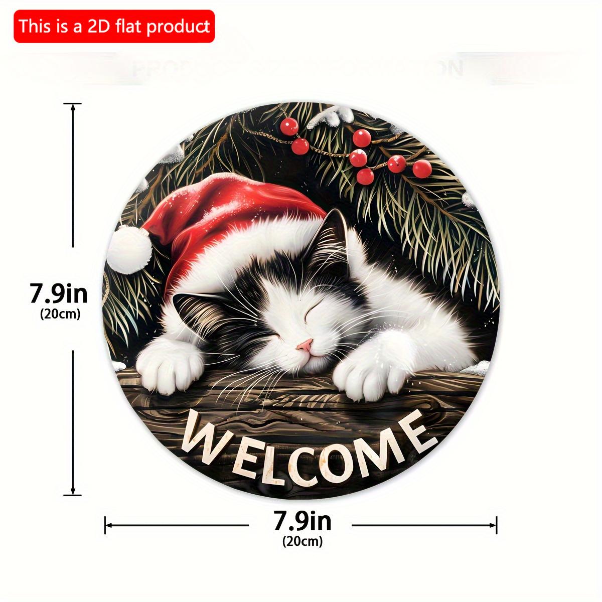 

2D Плоская Рождественская Приветственная Табличка - 20x20 см, Деревянное Круглое Подвесное Украшение с Дизайном Спящего Кота, Идеально для Акцентов на Венке, Новое 20*20cm