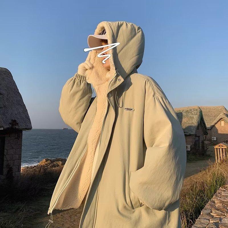 

Men s Trendy Lamb Wool Cotton Jacket - Winter Plus Velvet, Thick, Loose, Versatile, Handsome Couples Cotton-Padded Coat XXL зелёный