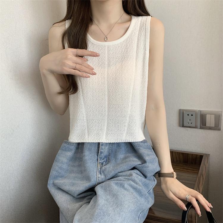 

Модный чистый цвет с круглым воротником без рукавов для женщин вязаный жилет Топ one size белый