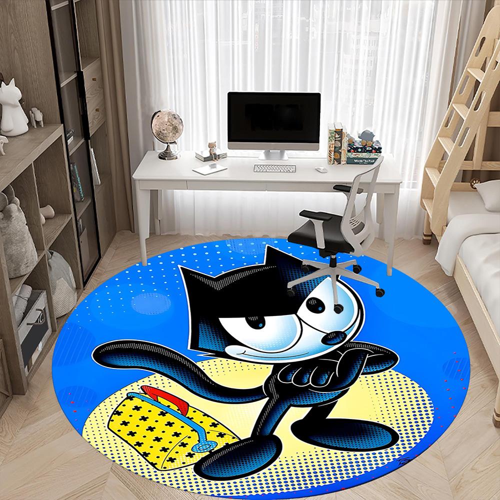 1pc Felix Cat Office Round Area Rug, Bedroom Living Room Home Decor, Room Deco, Offic a1016177