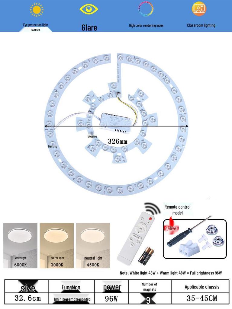 Ceiling LED Light Replacement Panel with Tricolor Changing Beads for Living Rooms