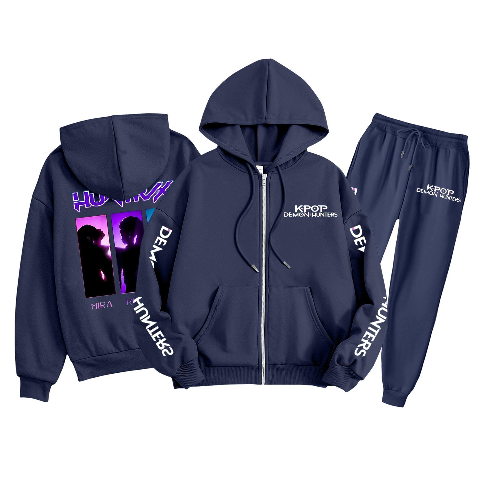 

Детская мода Толстовка с длинным рукавом, на молнии, с капюшоном, спортивные штаны с принтом, комплект толстовки с карманами 130 тёмно-синий