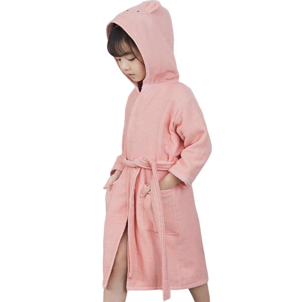 MARBEINE Kids Bathrobe with Hood for Boys and Girls Cotton Pajamas Front Opening for After Bath Kids Room Wear Loungewear