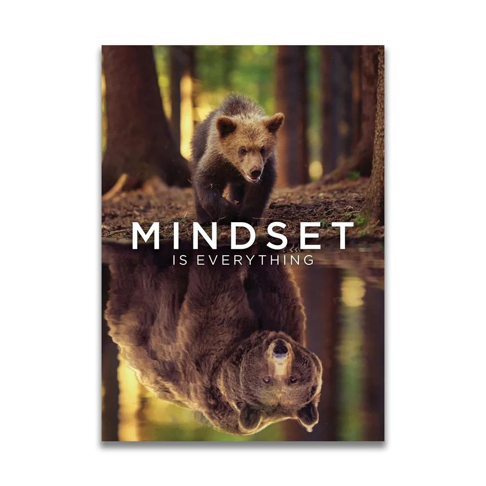 1pc frameless Canvas MINDSET IS EVERYTHING Motivational Poster Lion Tiger Wolf Animal Wall Art Canvas Print fo