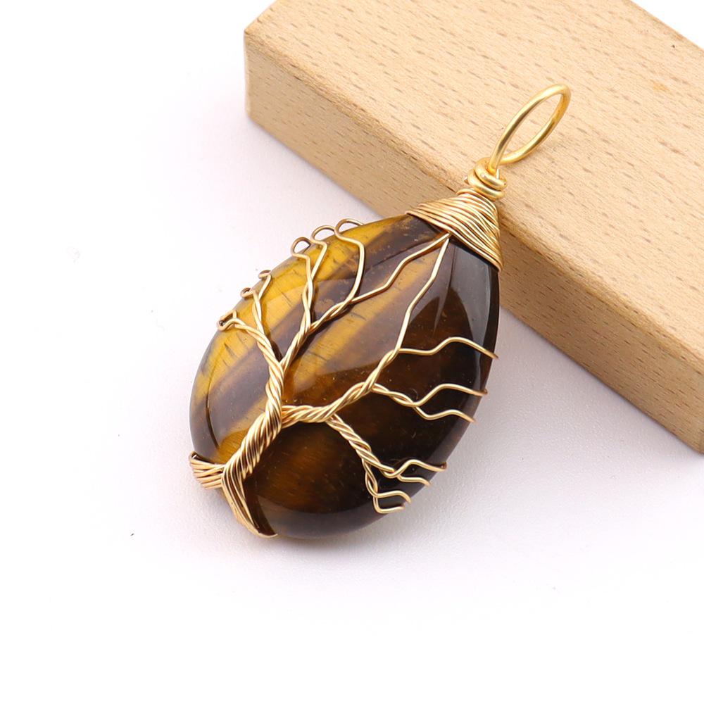 Natural Stone Agate Water Drop Tree of Life Pendant Necklace N781