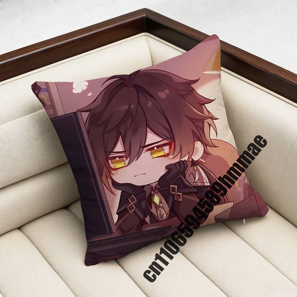 Genshin Impact Zhongli Throw Pillow Case Sham 45X45Cm 35X35Cm Square Bedroom Pillowcase Cushion Cover