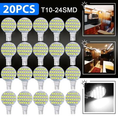 20pcs Universal Car Interior Trument Lamp Atmosphere Light Reading Lamp T10/921/194 24 SMD LED Bulbs Car Lights Accessories