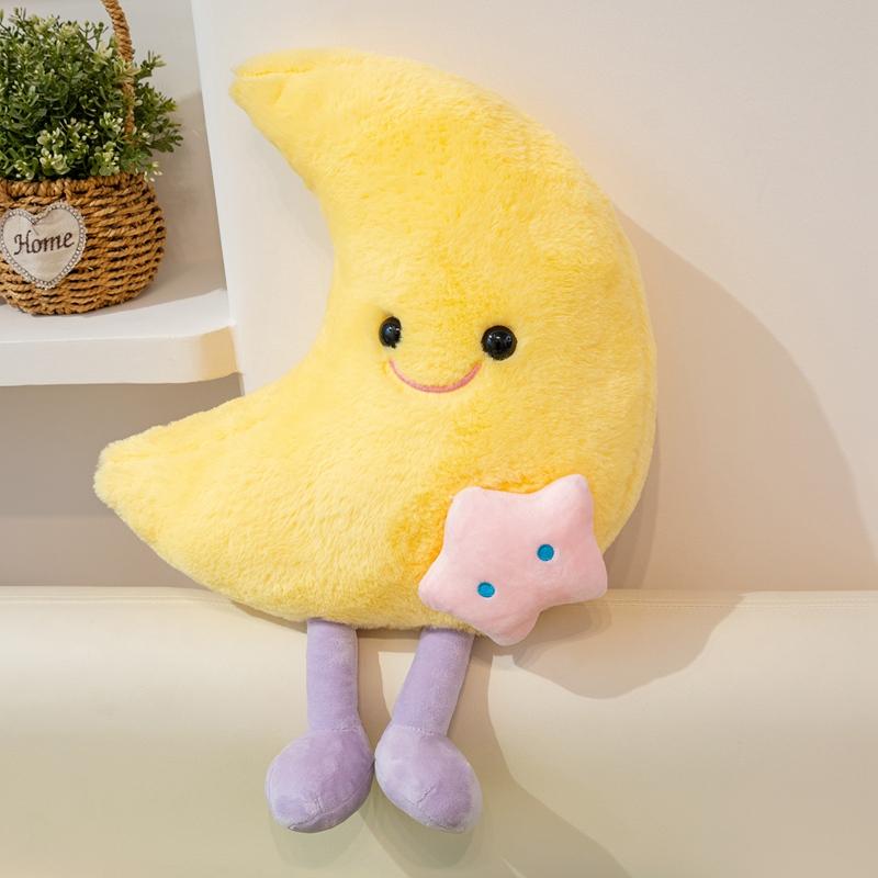 Peluche Viso Sorridente Giallo Luna Giocattoli Morbidi Ripieni Carini Cartone Animato Stella Nuvola Meteo Cuscino Per Camera da Letto Bambino Cuscino Coperta Divano
