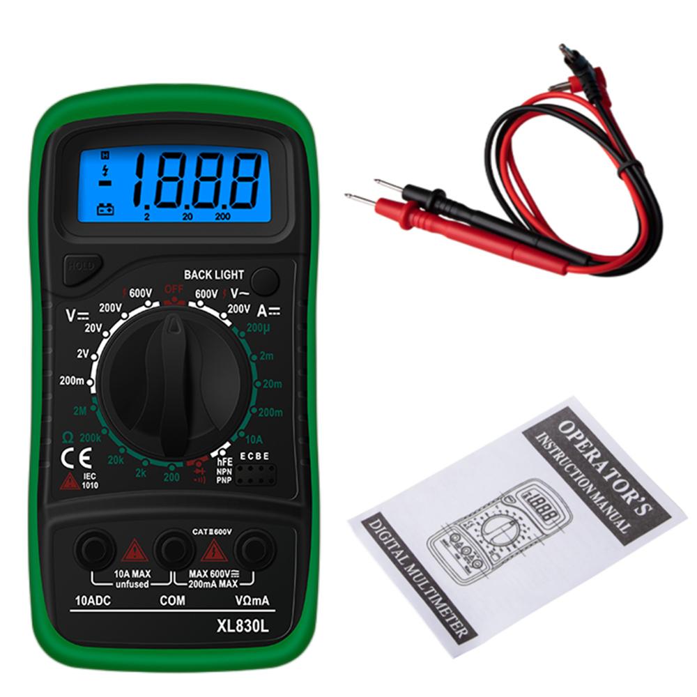 XL830L Handheld Digital Multimeter LCD Backlight Portable AC/DC Ammeter Voltmeter Ohm Voltage Tester Meter Multimetro