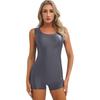 Womens Glossy Sleeveless Short Jumpsuit Solid Color Stretchy U Neck Bodysuit for Yoga Dance Bodybuilding Swimsuit Swimming