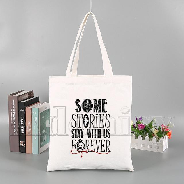 

Забавная сумка для покупок «Дневники вампира» с графическим рисунком, женская парусиновая сумка на плечо в стиле Харадзюку, женская сумка Ulzzang Eco, большой вместительности 34*42cm