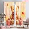 2pcs,2D Plane Printing Pattern Curtains Cute Teddy Bear Snow Winter Polyester (without Rod) Decorations For Home for Bedroom,