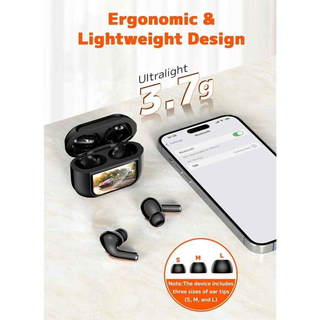 Wireless Earbuds ENC Noise Cancelling Earphones with Smart Touchscreen Case 48H Playtime Bass Stereo Sound Bluetooth 5.4 Headphones for iOS Android