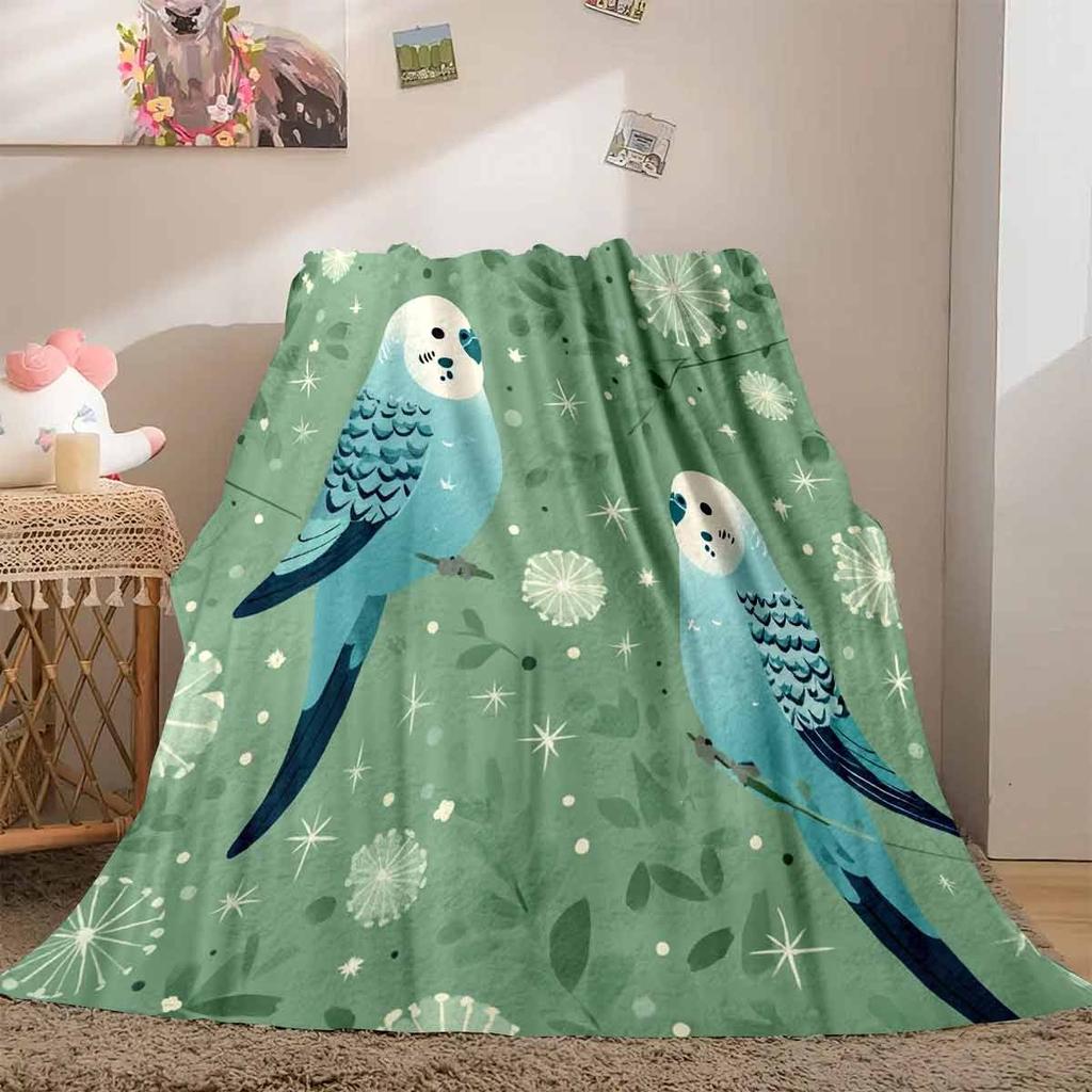 Vintage Mint Green Parrot Flannel Printed Blanket Suitable for All Seasons Suitable for Living Room Office Sofa and Travel