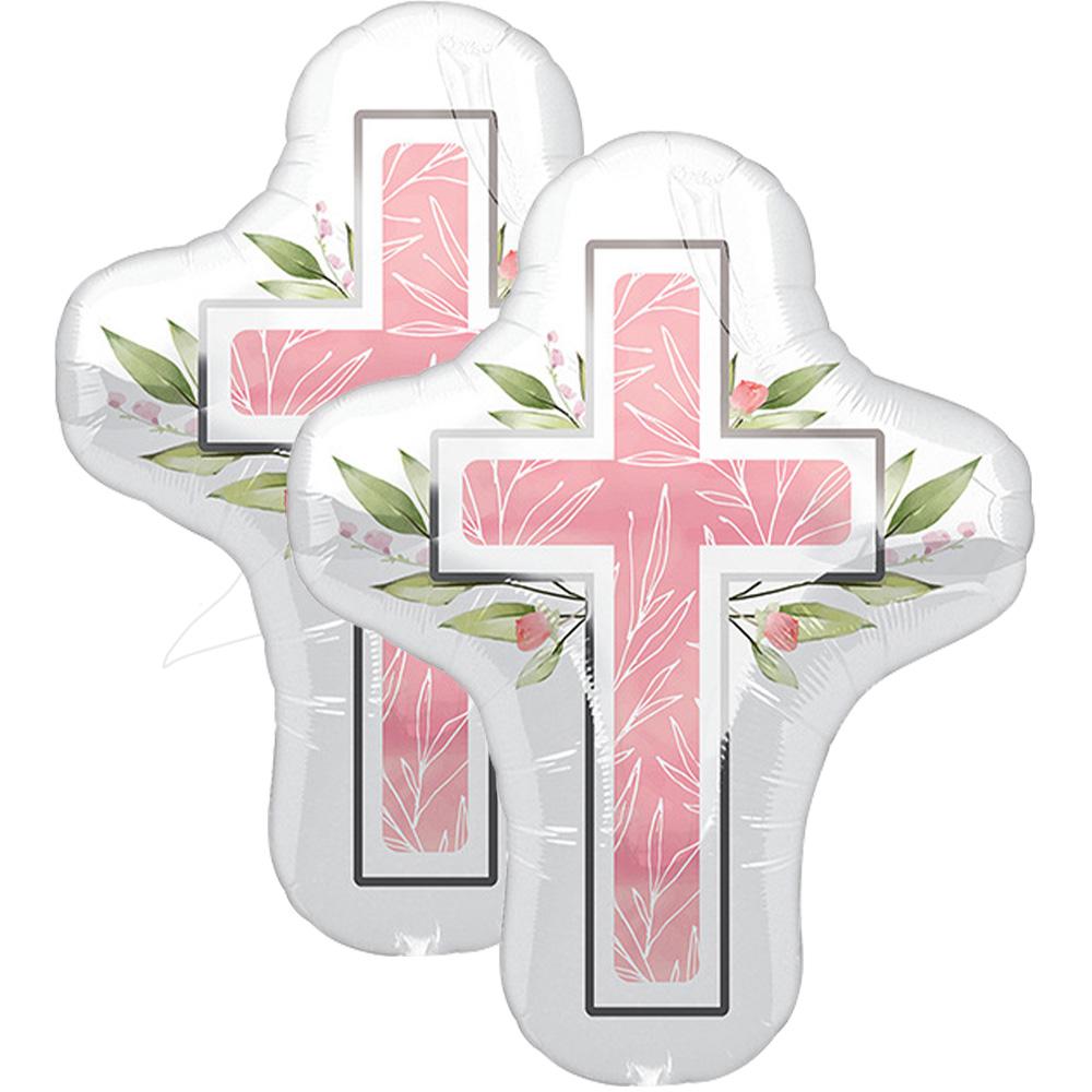 2/2-Piece Communion and Baptism Cross Balloon Set, Pink and Blue Cross Foil Balloons, Suitable for First Communion and Baptism, Baptism Decorations Other