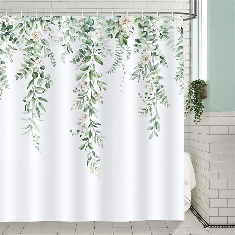 Blumen Duschvorhänge Aquarell Blumen Eukalyptusblätter Schmetterling Libelle Pflanze Polyester Stoff Badezimmer Vorhang Dekor
