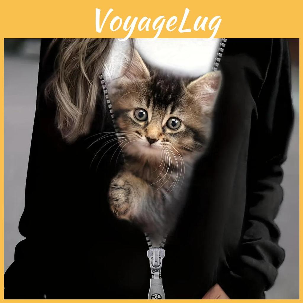 Sweatshirts Size Women Plus Casual Plus Size 3d Cat Print Long Sleeve Crew Neck Pullover