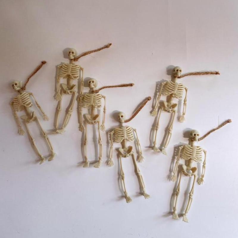 

6Pcs Halloween Skeleton With Rope Pendants Plastic Skull Kids Toy Halloween Party Decoration For Home Garden Haunted House Props бежевый