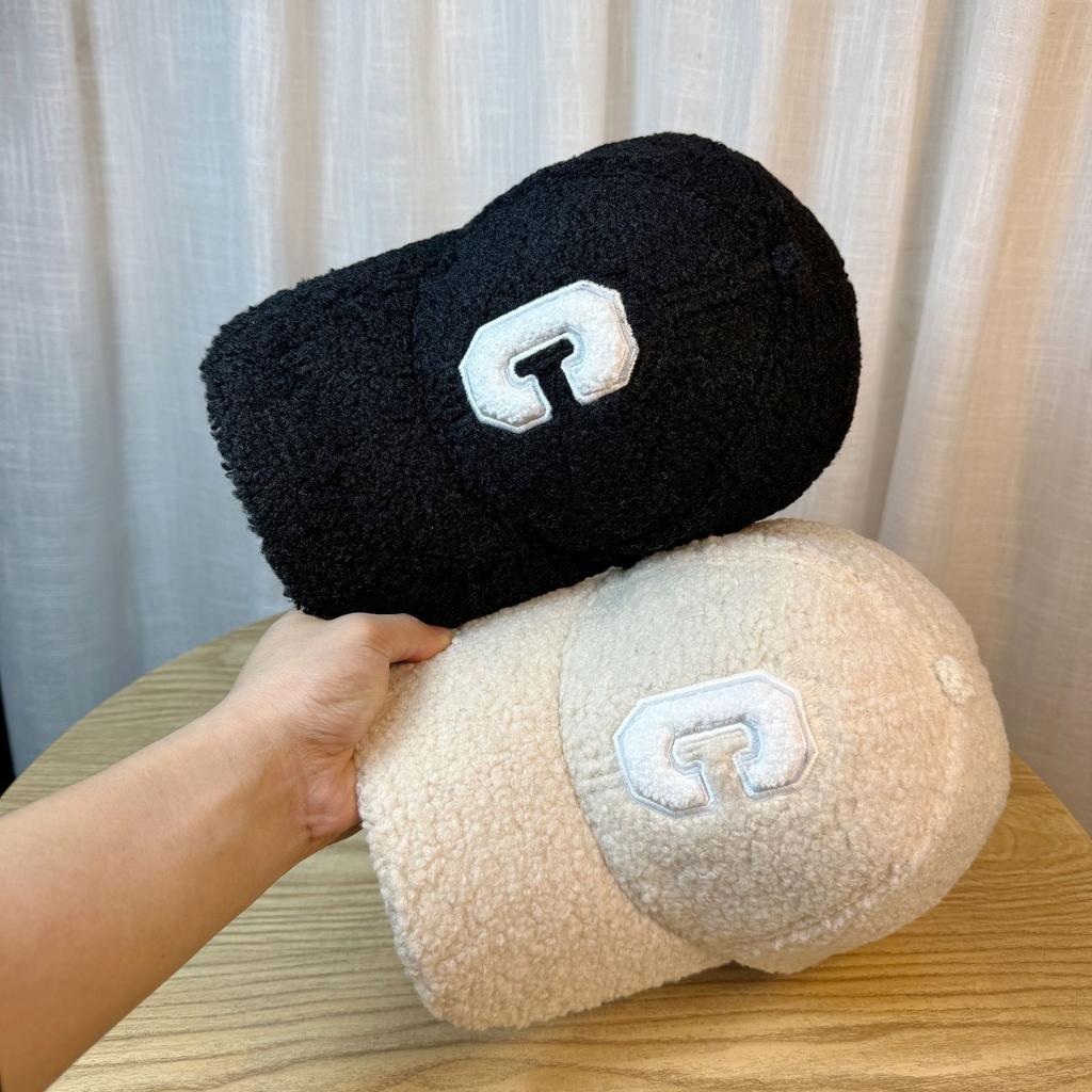 Lamb Wool Baseball Cap Women's Autumn and Winter Embroidered C Letter Cap Casual Warm Hat