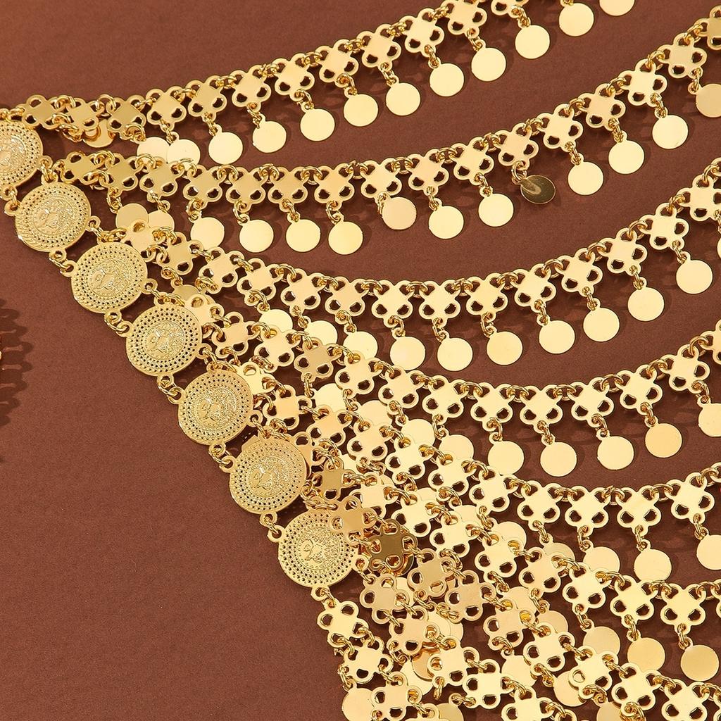 Gioielli Curdi Colore Oro Arabo Multi-strato Moneta Metallica Nappa Collana Statement Accessori Festa Donna