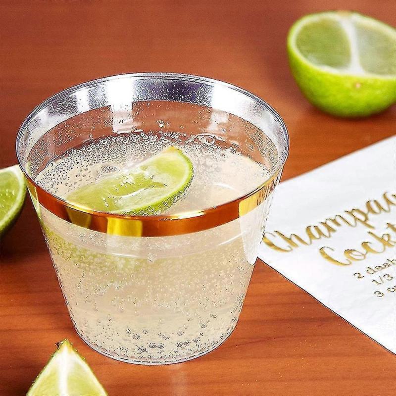 50pcs Plastic Cup 9 Oz Hard Disposable Cup Transparent Glass Party Camping