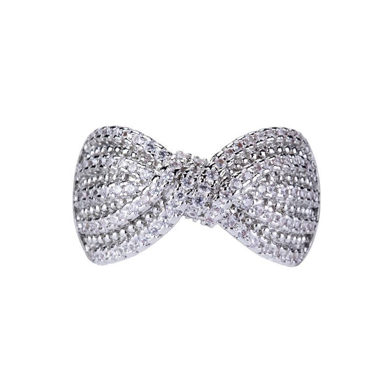 Tide Minimalist Ring, Light Luxury Bow Ring, Slightly Inlaid Zircon Full Diamond Hand Jewelry.