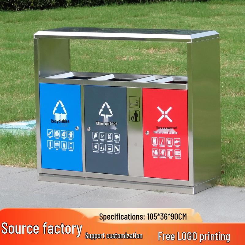 Zewnętrzny kosz na śmieci ze stali nierdzewnej z 3-4 przegrodami do parków i terenów widokowych