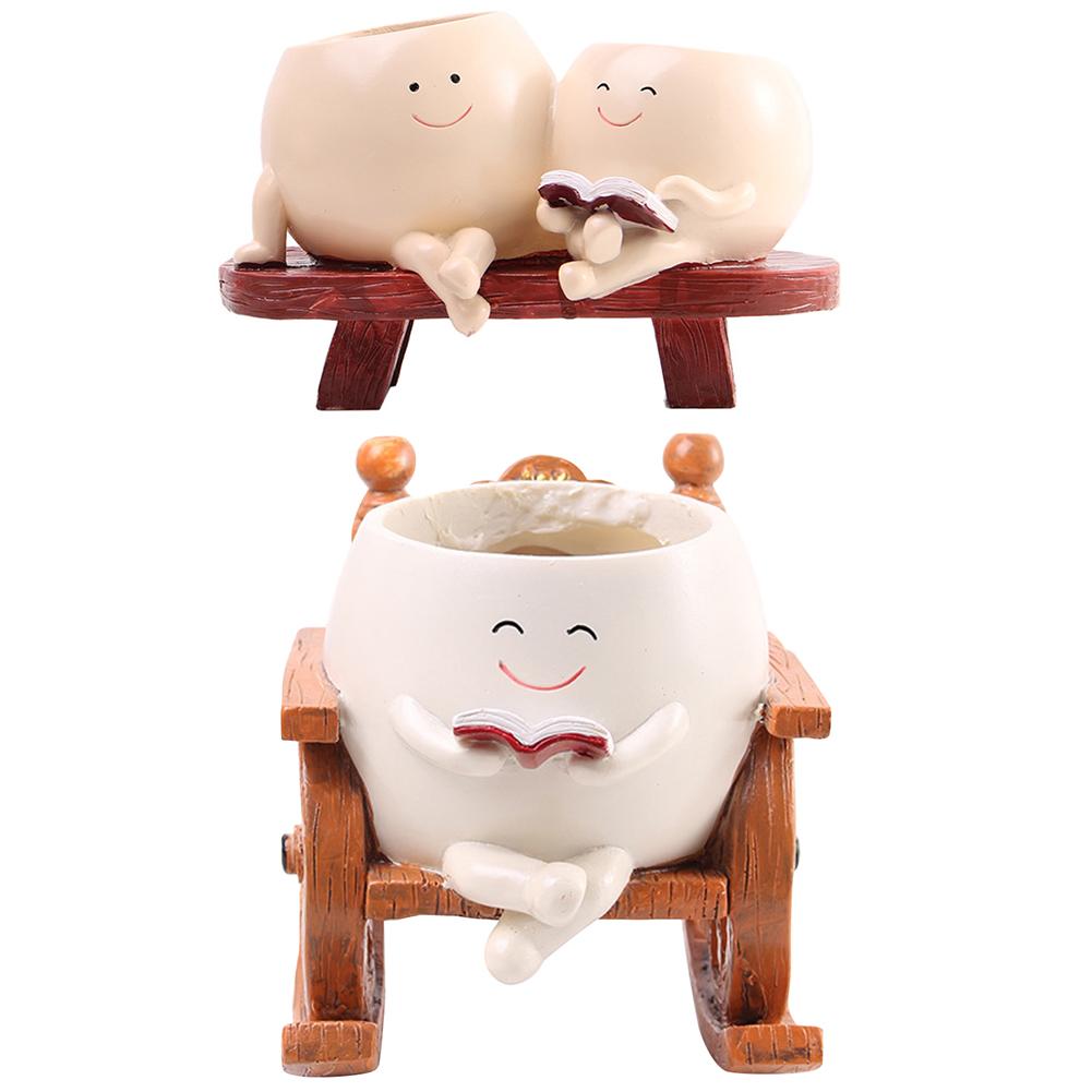 Cute Head Planter Decorative Flower Pot Chair Reading Succulent Pots Smile Face Flower Pot for Succulent Cactus