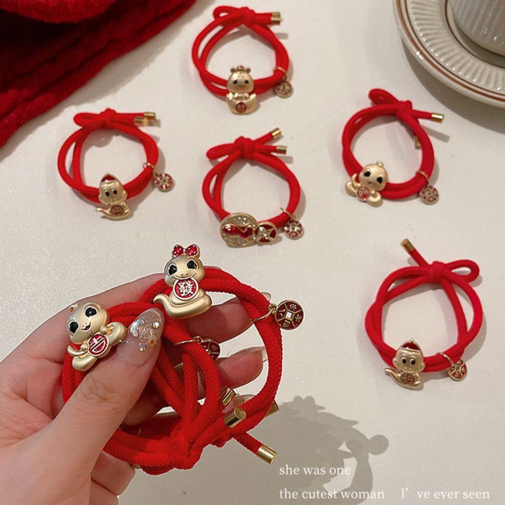 Rhinestone Snake Year Hair Ring Zinc Zinc Alloy Chinese Style Bracelet Cute New Year Hair Rope  Kids