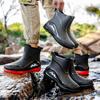 Neue Herren Casual Wasserdichte Regenstiefel Herren Outdoor Slip-on Anglerschuhe Koch Arbeitsstiefeletten Rutschfest Warm Wasserschuhe