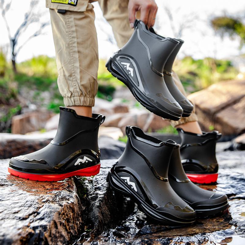 New Men Casual Waterproof Rain Boots Men Outdoor Slip-on Fishing Shoes Chef Work Ankle Boots Anti-slip Warm Water Shoes