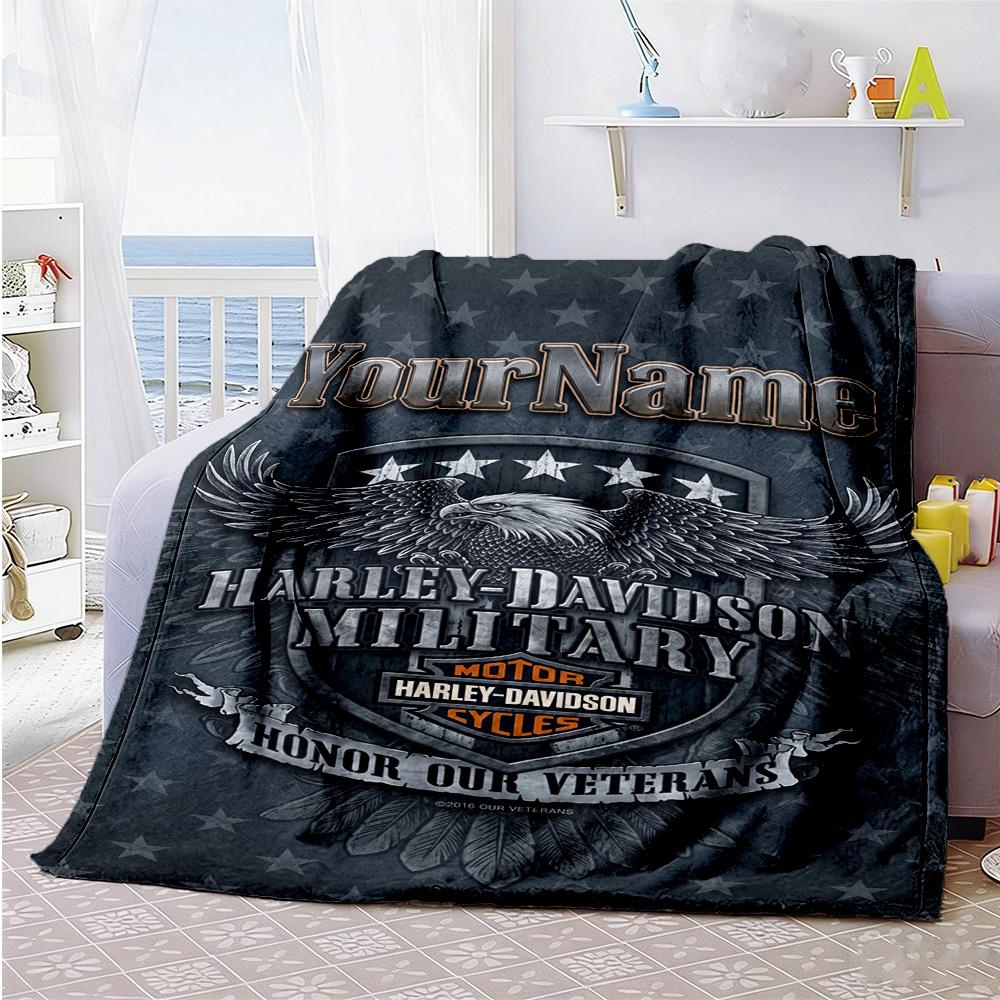 Harley-davidson Motorcycles Customize Your Name Blanket Lightweight Customizable Blanket Durable Comfort Throw For Living Room Seaside Picnics Nap