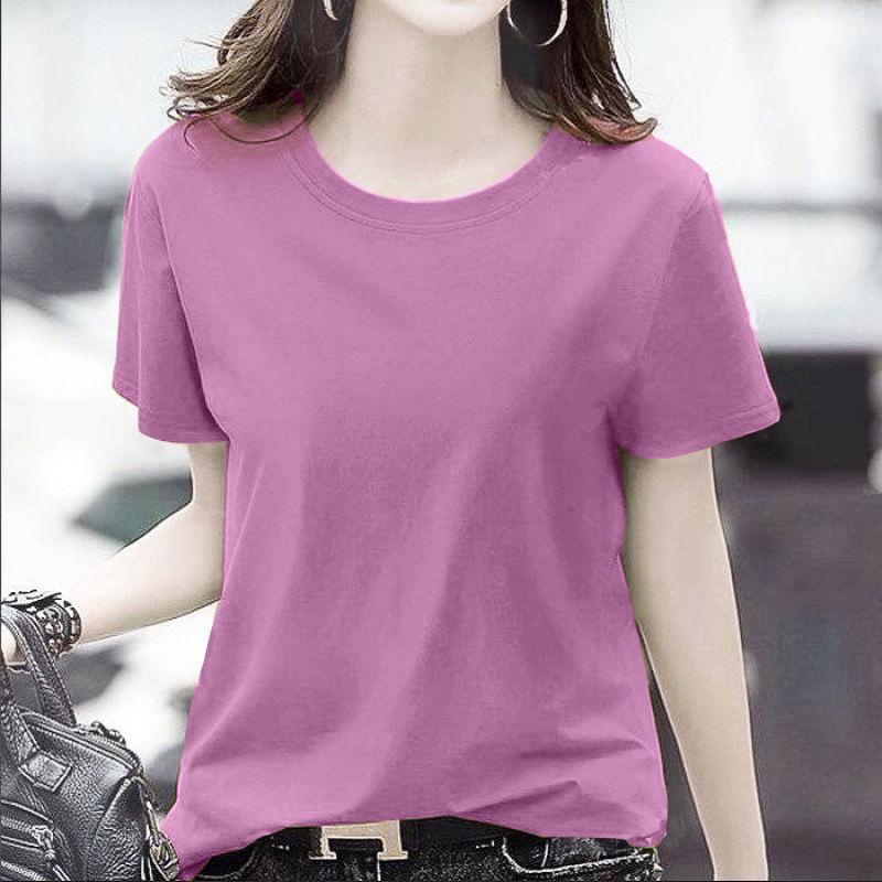 GMXIA Women's Fashion Casual Summer Spring Solid Color Print Short Sleeve O-Neck T-shirts and Loose Tops