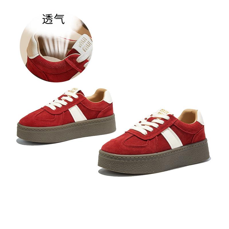 New leather German training shoes 2025 autumn platform heightening sports shoes women's casual versatile white shoes outdoor women's shoes