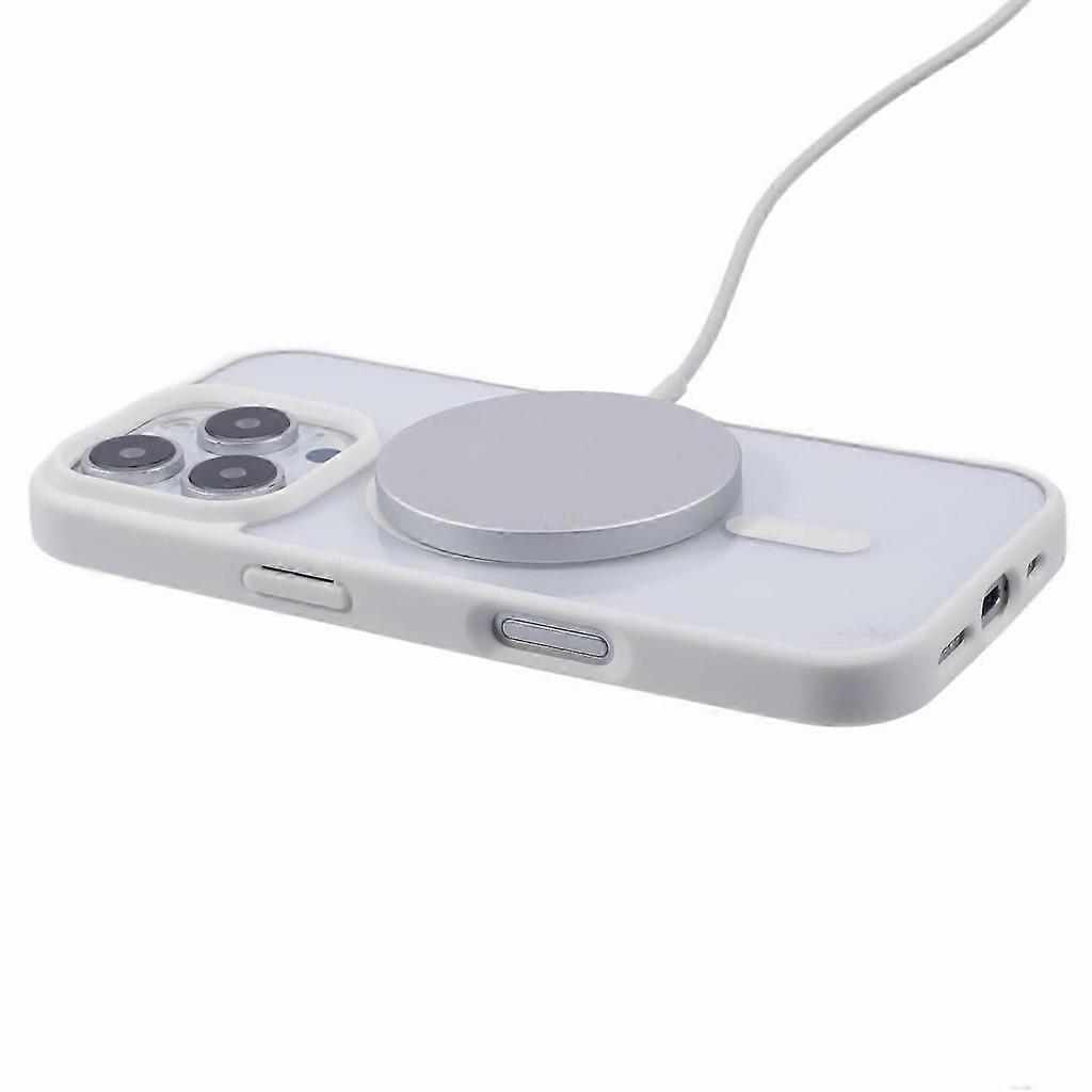 For iPhone 16 Pro Max Case Compatible with MagSafe Shockproof PC+TPU Clear Phone Cover-White