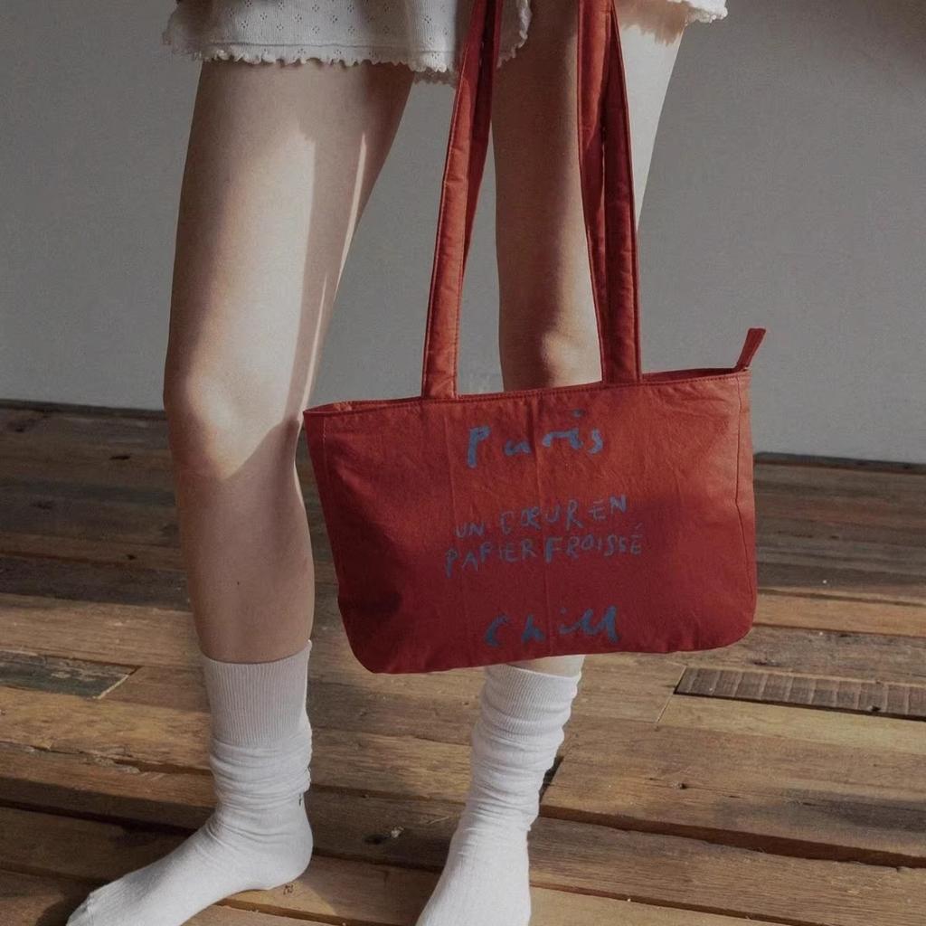 Lazy wind simple commuter handbag niche retro red letter canvas bag women's shoulder armpit bag