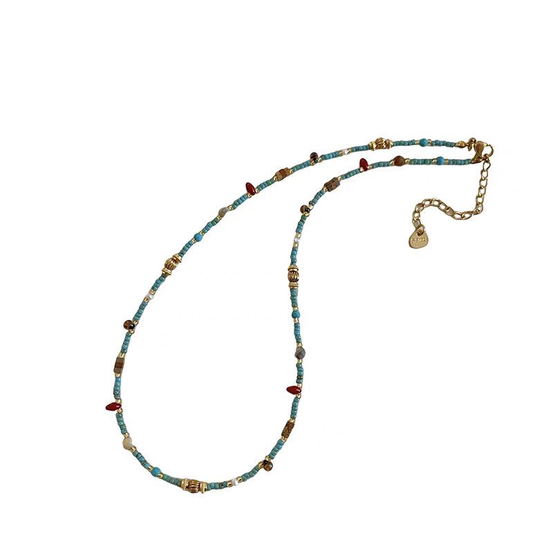 Collana clavicolare con perline di pietra naturale turchese per donna, gioielli di lusso di nicchia