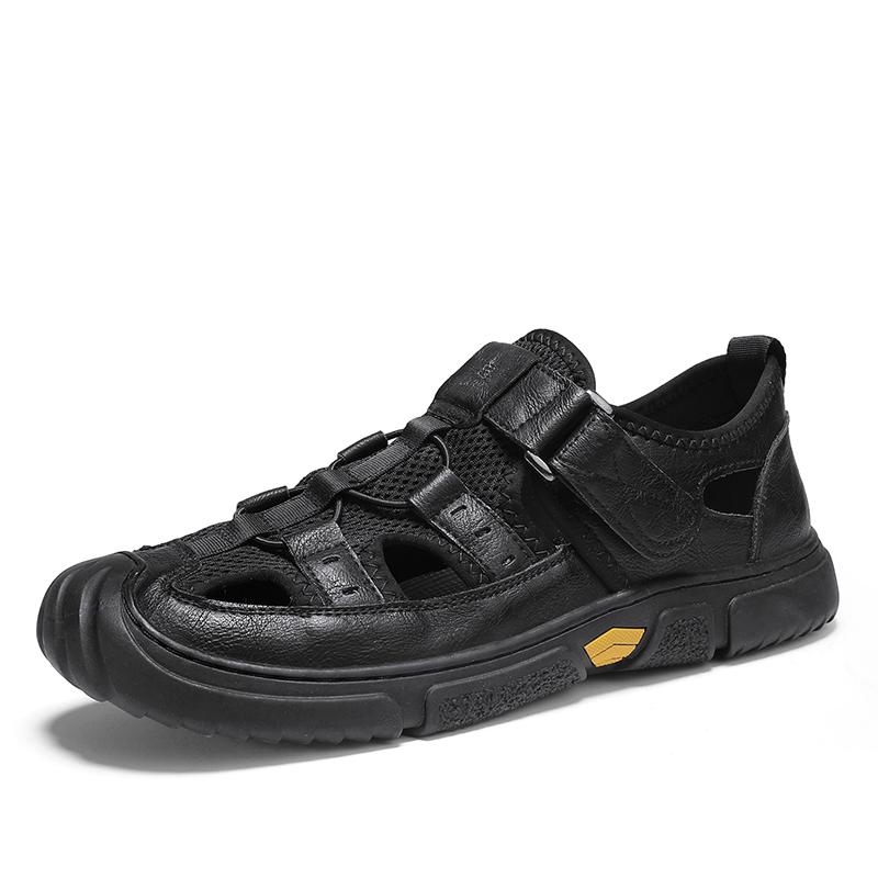 FashionBrand Black Men's Leather Sandals 2024 Summer Quality Beach Slippers Casual Shoes Flat Bottomed Outdoor Beach Shoes