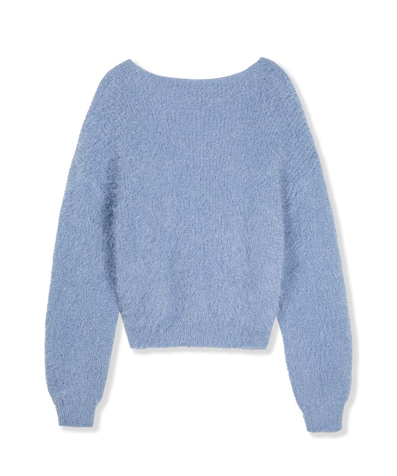 Nodeuyuumeon Feather Hacci V-Neck Knit [Blue]