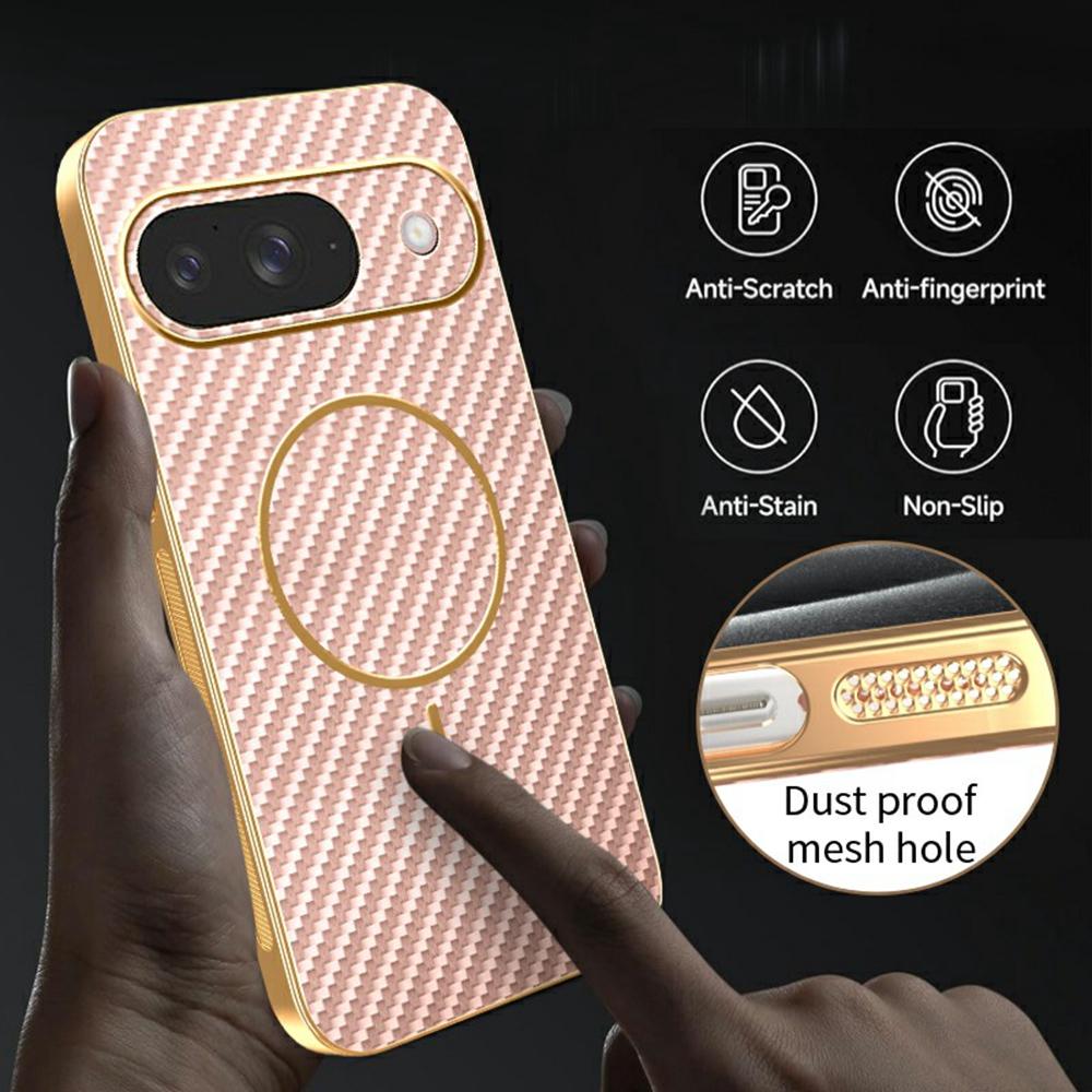For Google Pixel 9 Phone Case Carbon Fiber Textured Electroplated TPU Back Cover