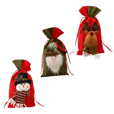 3pcs Christmas Santa Sacks Bag with Drawstring Linen Xmas Gift Present Storage Bag