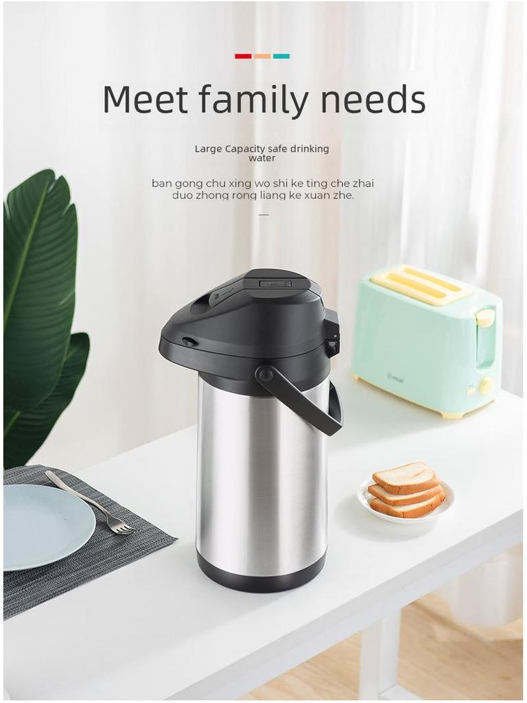 Compact Stainless Steel Press Type Thermos with Integrated Air Pressure