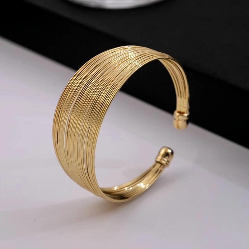 Pulseras De Acero Inoxidable Wire Wrap Open Wide Cuff Bracelet Bangle For Women Jewelry Vintage Metal Bangle Female