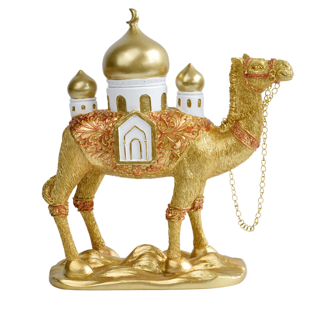 

Ramadan Camel Figurine Decor Golden Resin Islamic Mosque Design Tabletop Ornament for Home Eid Mubarak Party Decoration