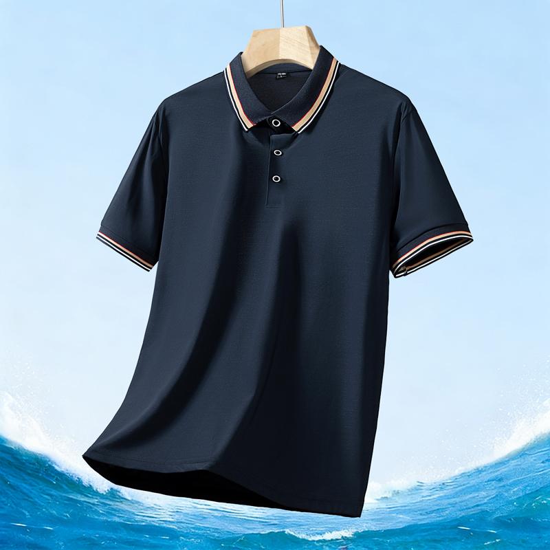 Men's White Color Block Collar and Cuff Short Sleeve Polo Shirt
