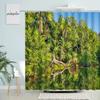 Tropical Jungle Scenery Shower Curtain Waterfall Forest Palm Leaf Green Plant Natural Landscape Home Bathroom Waterproof Screen