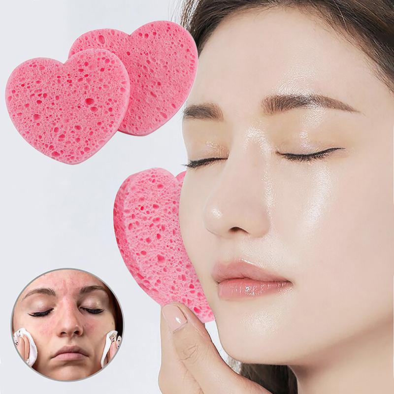 10Pcs Face Cleaning Sponge Pad Exfoliator Mask Facial Spa Massage Makeup Removal Thicker Compress Flower Heart Natural Cellulose