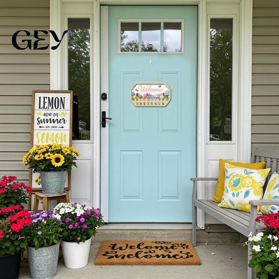 Wooden Hanging Sign Welcome Door for Front Door, Waterproof Sign, Colorful Spring Decor Hanger Decoration Home Farmhouse Garden Yard Porch