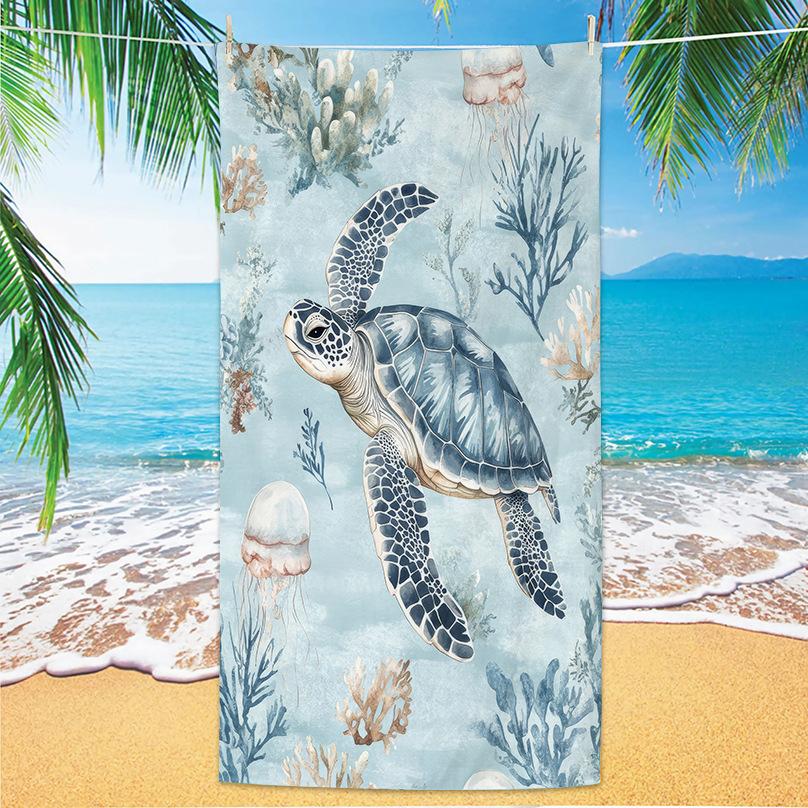 Turquoise Ocean Sea Turtle Print Beach Towel Quick Dry Absorbent Microfiber Towel for Swimming Pool Camping Beach Travel