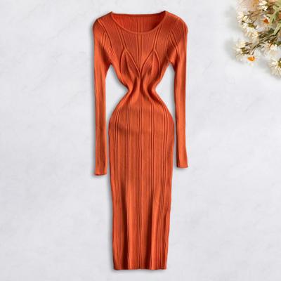 Γυναικείο πουλόβερ Φόρεμα Κλωστή Skinny Υψηλή Ελαστικότητα O Λαιμόκοψη Μακρυμάνικη Θήκη Midi Φόρεμα Πλεκτό